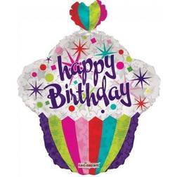 Kaleidescape Foil Balloons Happy Birthday Cupcake 51cm