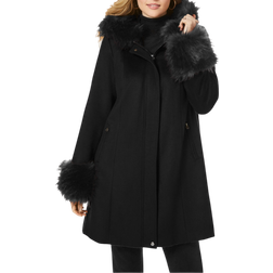 Jessica London Hooded Faux Fur Trim Coat - Black