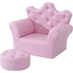 Homcom Children's Pink Princess Armchair & Footstool Set