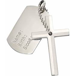 Fred Bennett Cross & Date Of Birth Dog Tag Pendant - Silver