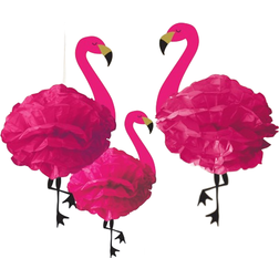 Amscan Pom Poms Fluffy Hanging Flamingo 3-pack