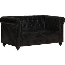 vidaXL Chesterfield A 2 Posti Nero Vera Pelle Divano