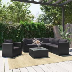 vidaXL Divani Giardino 7 pz Con Cuscini in Polyrattan Nero Set da Lounge da Esterno