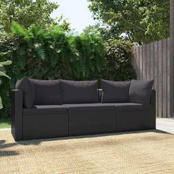 vidaXL Patio Sofa 3 Piece Outdoor Sectional with Cushions PE Rattan Black Ensemble de Salon d'Extérieur