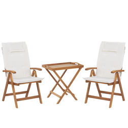 Beliani Bistro In Legno Di Acacia Con Cuscini Bianco Sporco Java Set da Bistrot, 1 Tavolo incluso 2 Sedie