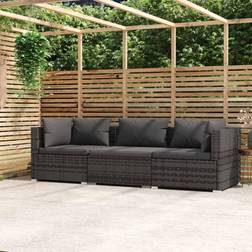 vidaXL 3-Seater Sofa with Cushions Gray Poly Rattan Sofá de Exterior