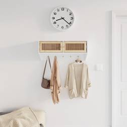 vidaXL Perchero Pared Madera Contrachapada Blanco Y Ratán Natural Estantería de sombreros