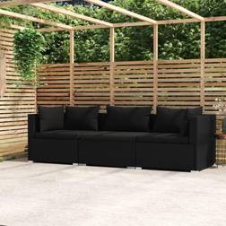 vidaXL a 3 Posti Con Cuscini in Polyrattan Nero 37421 Divano da Esterno