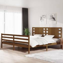 vidaXL Cadre de Lit Adulte Double Pied Meuble de Chambre À Coucher Sommier À Lattes Marron Miel Bois de Pin Massif 200x200 cm