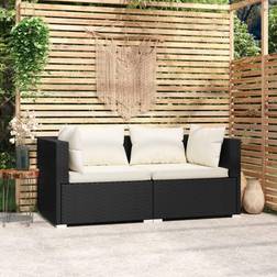 vidaXL Sofa with Cushions Modular Couch Outdoor Black Poly Rattan 2-Seater Canapé d'extérieur