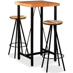 vidaXL 3 pcs Bois d'Acacia Massif et Recyclé Tabourets Table Ensemble de Bar d'Extérieur