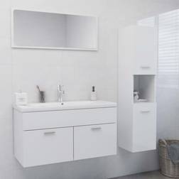 vidaXL Juego De Muebles De Baño Madera De Ingeniería Blanco Brillo