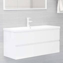 vidaXL Armoire D'évier Avec Lavabo Intégré Blanc Brillant Aggloméré