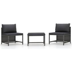 vidaXL 3-delige Loungeset met Kussens Poly Rattan Grijs