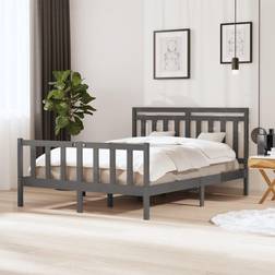 vidaXL Estructura De Cama De Madera Maciza Gris 150x200 cm