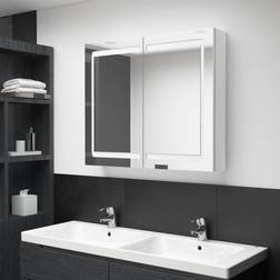 vidaXL Armadietto Bagno Con Specchio E LED Bianco Lucido 80 x 12 x 68 cm