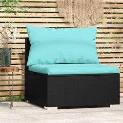 vidaXL Patio Middle Sofa With Cushions Black Poly Rattan Canapé Modulaire