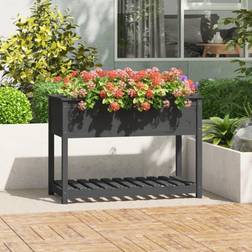 vidaXL Jardinera Con Estante Madera Maciza De Pino Gris 111.5 x 54 x 81 cm