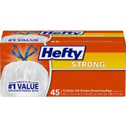 Hefty Strong Tall Kitchen Trash Bags, Unscented, 13 Gallon, 45 Count