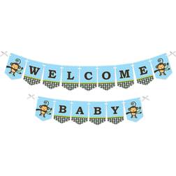 Blue Monkey Boy Bunting Banner Blue Party Decorations Welcome Baby Blue