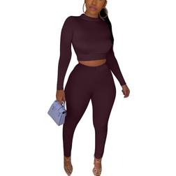 Kaximil Women's Workout Tracksuit Long Sleeve Crop Top