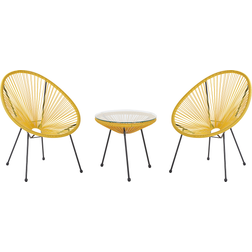 Beliani Giallo Rattan Sintetico 3 Pezzi 2 Posti Stile Moderno Set da Bistrot