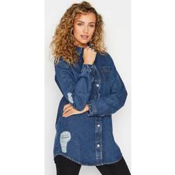 LTS tall blue distressed denim shirt