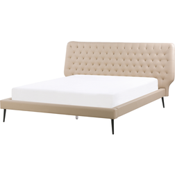 Beliani Cama Tapizada En Piel Sintética Beige 160 x 200 cm Diseío Moderno Cabecero Acolchado Essonne - Beige