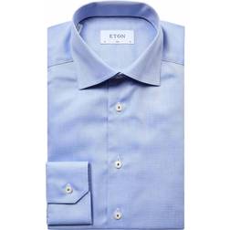 Eton Light Blue Diamond Twill Shirt Slim Fit Mand Langærmede Skjorter Slim Fit Ensfarvet hos Magasin Blå