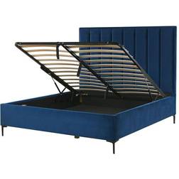Beliani Letto Matrimoniale Con Contenitore in Velluto Blu 140 x 200 cm