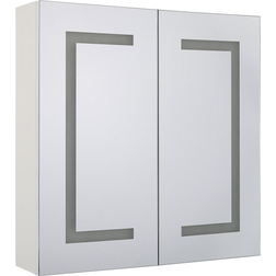 Beliani Bathroom Wall Mounted Mirror Cabinet LED MAZARREDO 60 cm 60 cm White