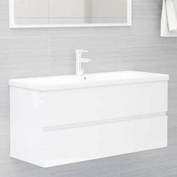 vidaXL Armoire D'évier Lavabo Intégré Blanc Brillant