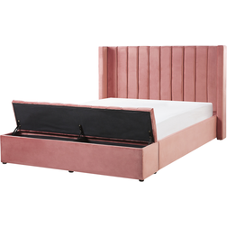 Beliani Letto Imbottito In Velluto Rosa Con Vano Contenitore 160 x 200 cm Camera