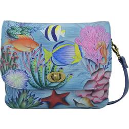 Anna by Anuschka Women's Leather Triple Compartment Flap Crossbody Bag - Treasures of The Reef