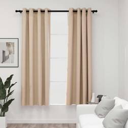 vidaXL Cortinas Opacas Con Ojales Look De Lino 2 Pzas Beige 140x175 cm