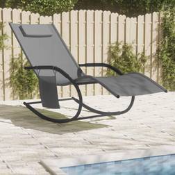 vidaXL Chaise Longue À Bascule Détente Bain de Soleil Siège Ergonomique Appui-Tête Amovible Extérieur Gris Acier et Textilène