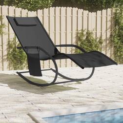 vidaXL Chaise Longue À Bascule Chaise de Détente Bain de Soleil Siège Ergonomique Appui-Tête Amovible Extérieur Noir Acier et Textilène