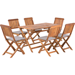 Beliani Giardino Tavolo e 6 Sedie Pieghevoli in Legno Acacia 140 x 75 cm Set da pranzo per patio