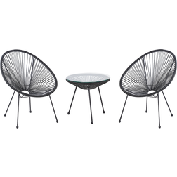 Beliani Nero Rattan Sintetico 3 Pezzi 2 Posti Stile Moderno Set da Bistrot