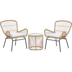 Beliani Petit Salon Jardin 2 Personnes Rotin Avec Coussins Gris Clair Résistant aux Rayons uv pour Terrasse ou Balcon Scandinave et Boho Ensemble de Bistrot