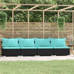 vidaXL 4-Seater Sofa with Cushions Black Poly Rattan Sofá de Exterior