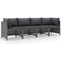 vidaXL 4-Seater Patio Sofa with Cushions Gray Poly Rattan Canapé d'extérieur