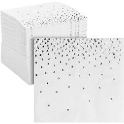 Juvale 100 Pack Silver Polka Dot Cocktail Napkins, Confetti Foil Wedding Reception, Party Supplies (5x5 In)