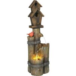 OutSunny Outdoor Fountain with Birdhouse, Cascading Garden Waterfall Bird Bath