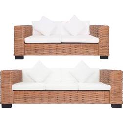 vidaXL di Divani Con Cuscini 2 pz in Rattan Naturale Set da Lounge da Esterno