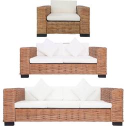 vidaXL Divani 3 Pz Con Cuscini In Rattan Naturale Set da Lounge da Esterno