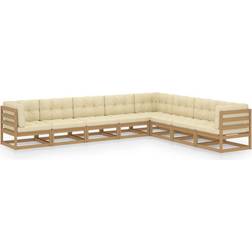 vidaXL Set muebles jardín 8 pzs cojines madera maciza de Pino ámbar Conjunto de Sala de Exterior