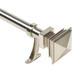 Deco Window Deco Window 1 Adjustable Satin Silver Curtain Rod Doors with Square Finials Brackets