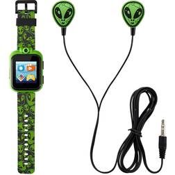 iTouch Playzoom Kid's Black Green Ailen Silicone Strap Touchscreen Smart Watch 42mm with Earbuds Gift Set Black/Green Ailen