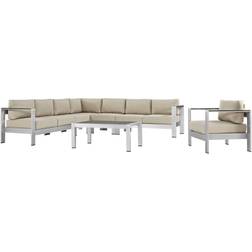 modway Shore Collection EEI-2562-SLV-BEI 7 Outdoor Lounge Set